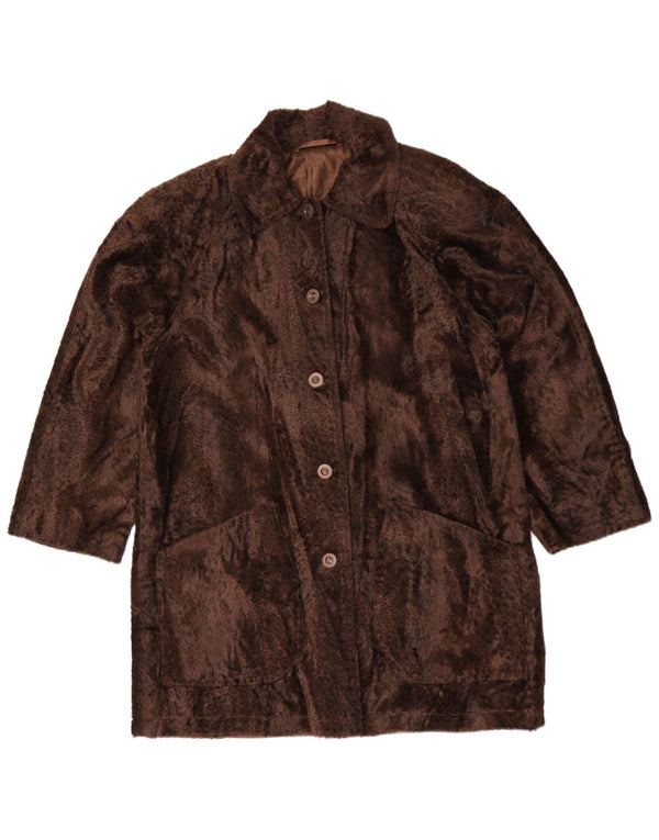 Vintage Womens Faux Fur Overcoat UK 16 Large Brown Animal Print