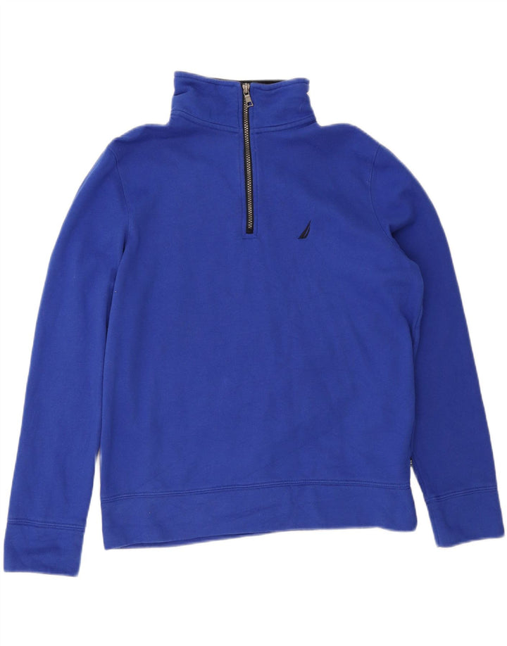Nautica Mens Zip Neck Sweatshirt Jumper Medium Blue Cotton