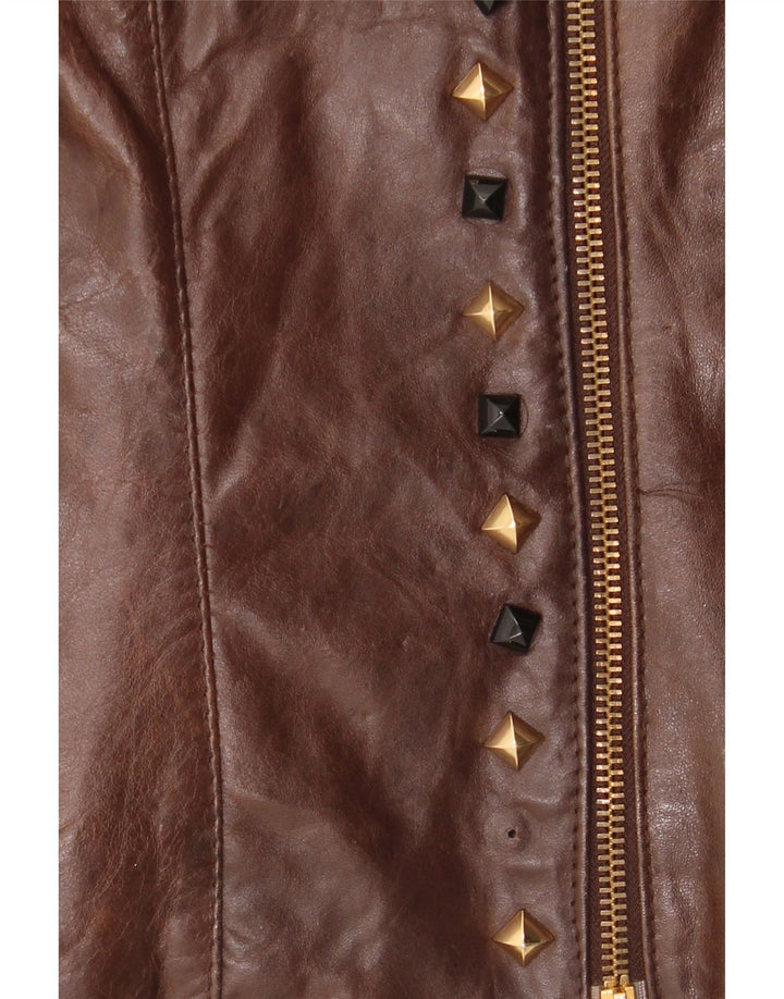 Vintage Womens Leather Biker Jacket IT 44 Medium Brown Leather