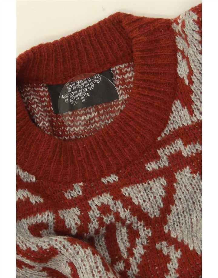 Vintage Mens Crew Neck Jumper Sweater Medium Red Geometric