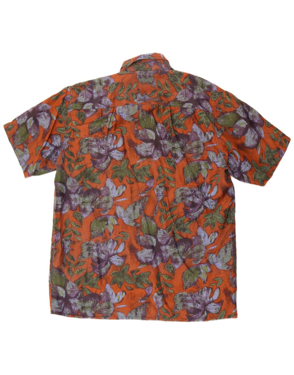 West Port Mens Short Sleeve Shirt Large Brown Floral Silk
