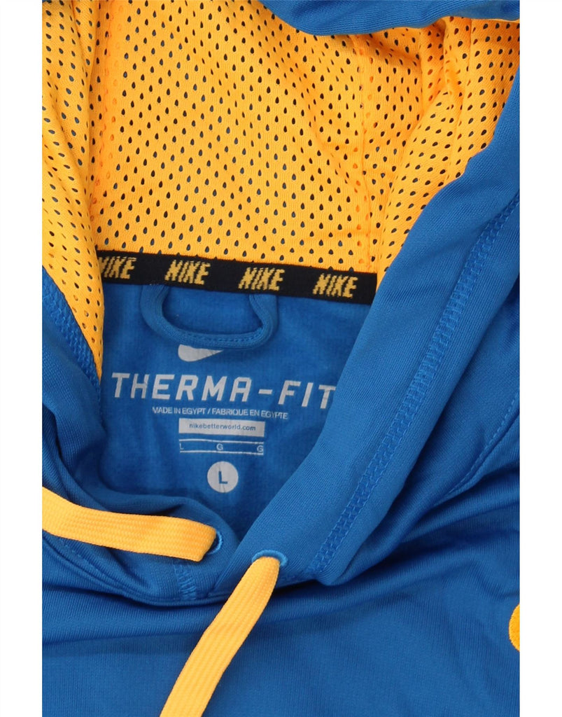 NIKE Mens Therma-Fit Hoodie Jumper Large Blue Polyester Vintage Nike and Second-Hand Nike from Messina Hembry 
