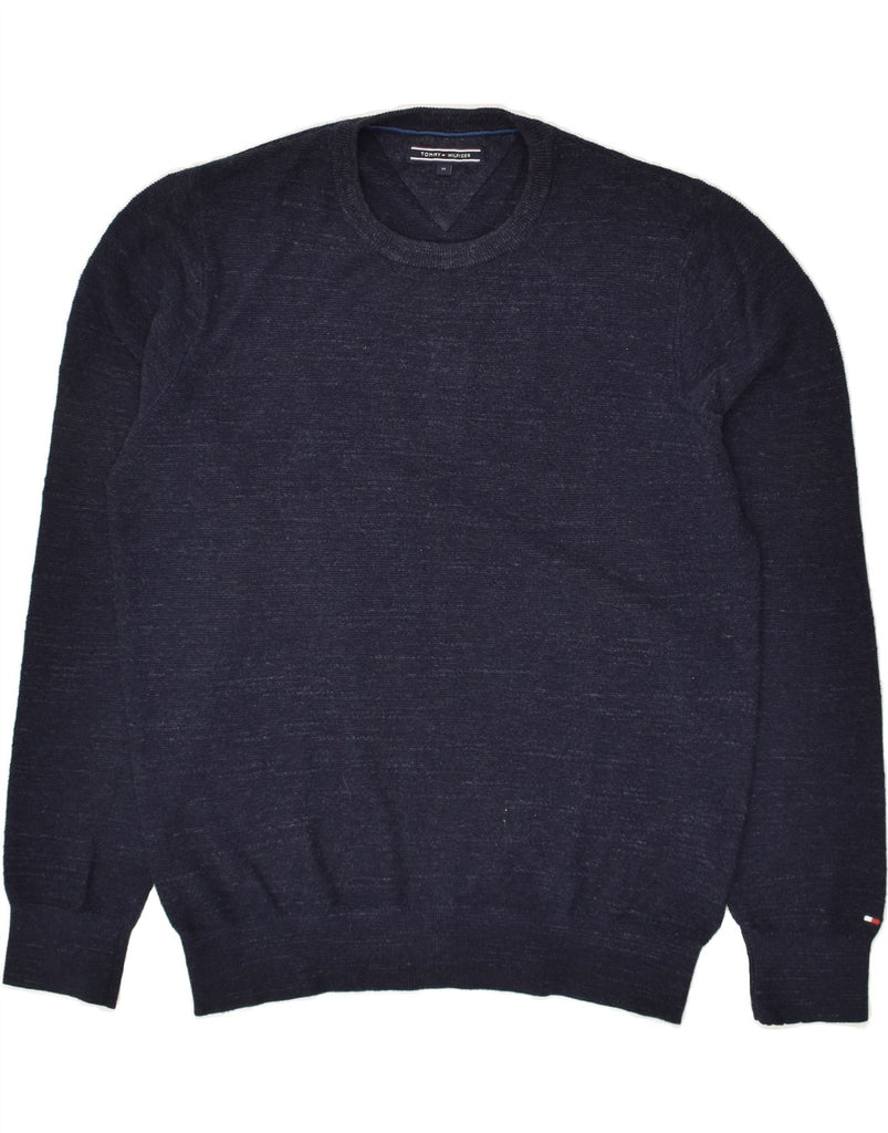 TOMMY HILFIGER Mens Crew Neck Jumper Sweater Medium Navy Blue Cotton | Vintage Tommy Hilfiger | Thrift | Second-Hand Tommy Hilfiger | Used Clothing | Messina Hembry 