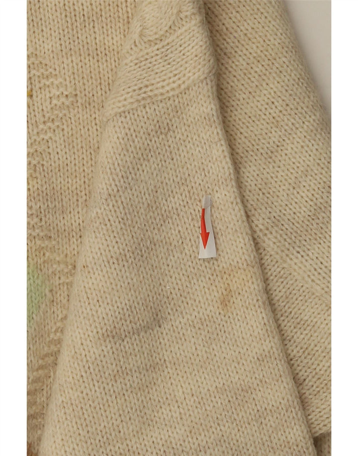 VINTAGE Mens Crew Neck Jumper Sweater Medium Beige Argyle/Diamond