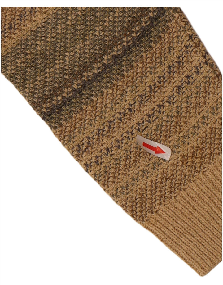 Vintage Mens V-Neck Jumper Sweater Medium Beige Striped