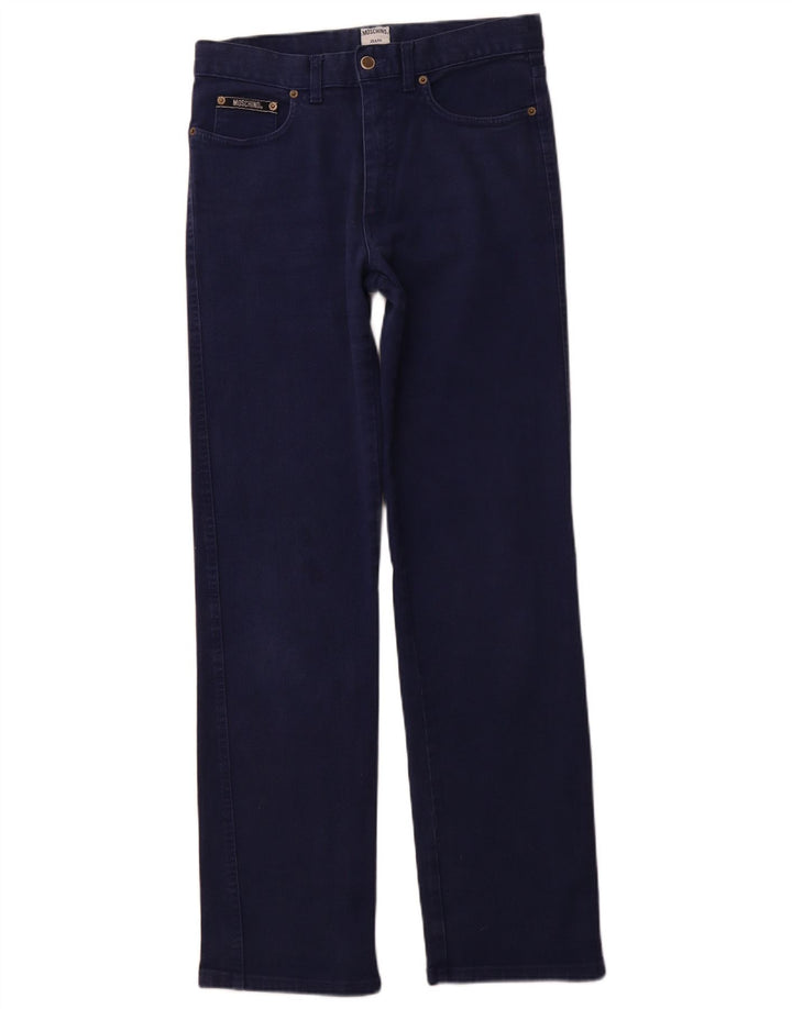 MOSCHINO Womens High Waist Straight Jeans W32 L32 Navy Blue Cotton