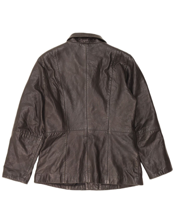 MAURITIUS Womens 3 Button Leather Blazer Jacket UK 18 XL Black Leather