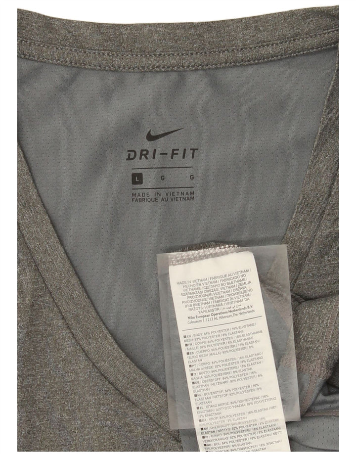 Nike Womens Dri Fit T-Shirt Top UK 14 Large Grey Polyester