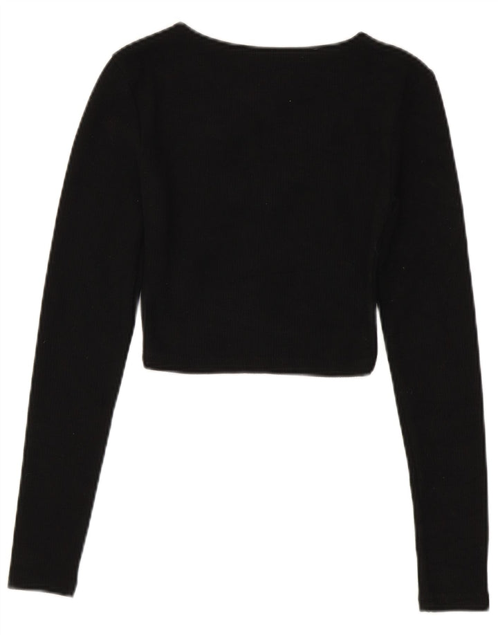 Zara Womens Crop Top Long Sleeve UK 8 Small Black