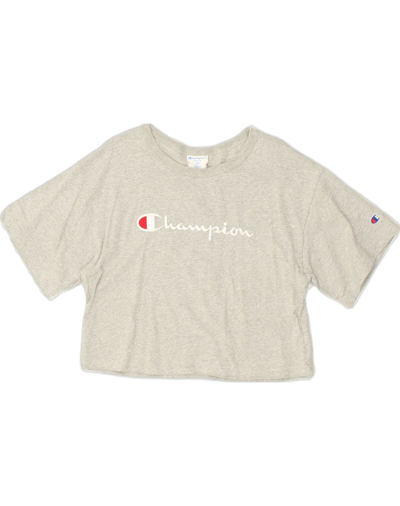 CHAMPION Womens Crop Graphic T-Shirt Top UK 14 Medium Grey Cotton | Vintage Champion | Thrift | Second-Hand Champion | Used Clothing | Messina Hembry 