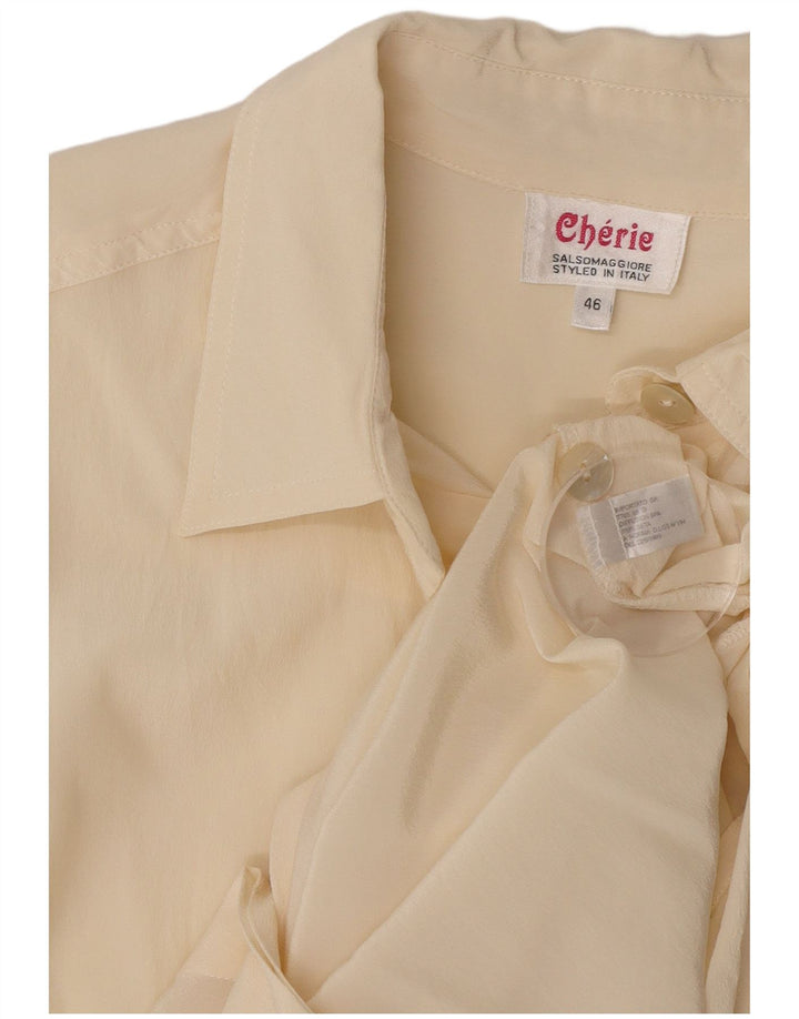 cherie Womens Short Sleeve Shirt Blouse IT 46 Large Beige Silk