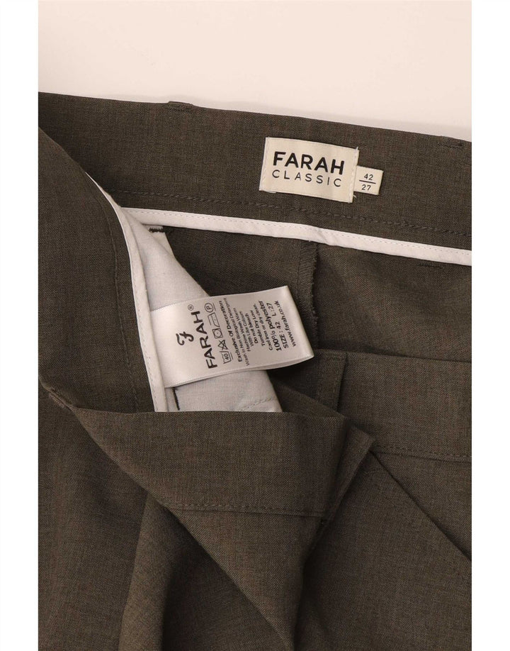 Farah Mens Tapered Casual Trousers W42 L27 Khaki Polyester