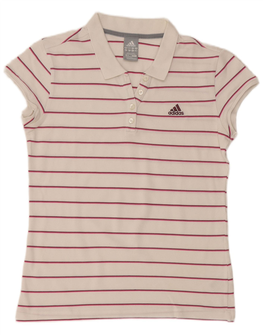 ADIDAS Womens Clima 365 Polo Shirt UK 16 Large White Striped Cotton