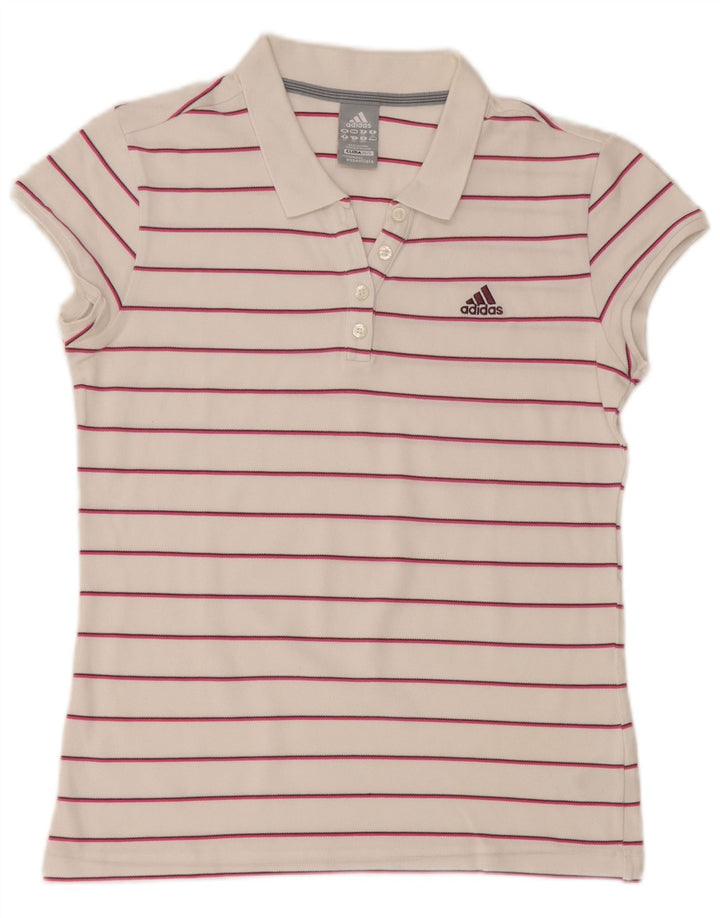ADIDAS Womens Clima 365 Polo Shirt UK 16 Large White Striped Cotton