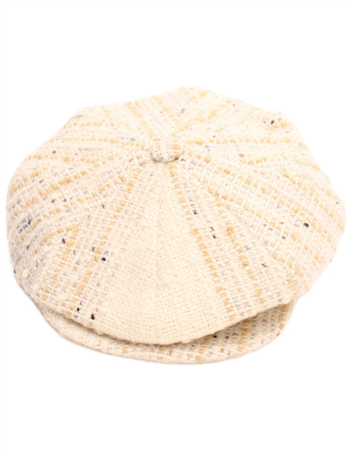 DONEGAL Womens Flat Cap Large Beige Herringbone New Wool