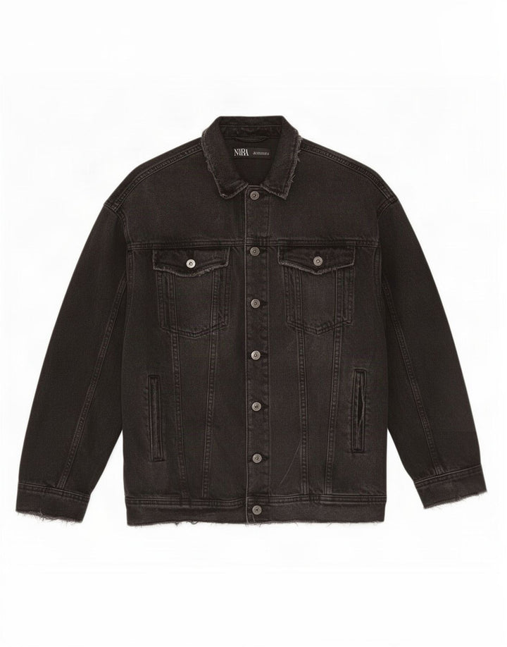 Zara Womens Oversized Denim Jacket UK 10 Small Grey Cotton
