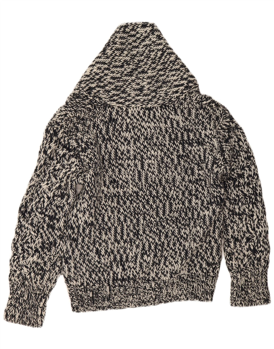 Zara Mens Shawl Neck Jumper Sweater Large Black Flecked Acrylic