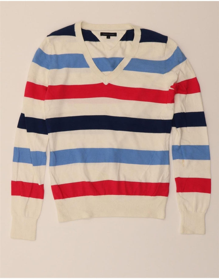 TOMMY HILFIGER Womens V-Neck Jumper Sweater UK 10 Small Multicoloured Vintage Tommy Hilfiger and Second-Hand Tommy Hilfiger from Messina Hembry 