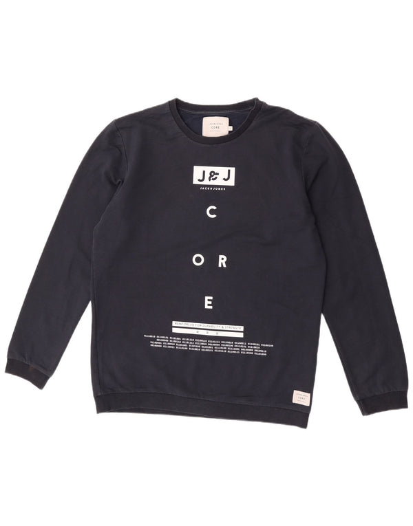 Jack & Jones Mens Graphic Sweatshirt Jumper Large Navy Blue Cotton