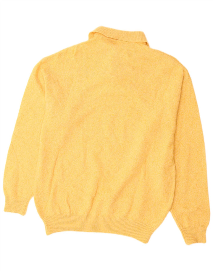VINTAGE Mens Polo Neck Jumper Sweater 2XL Yellow Lambswool