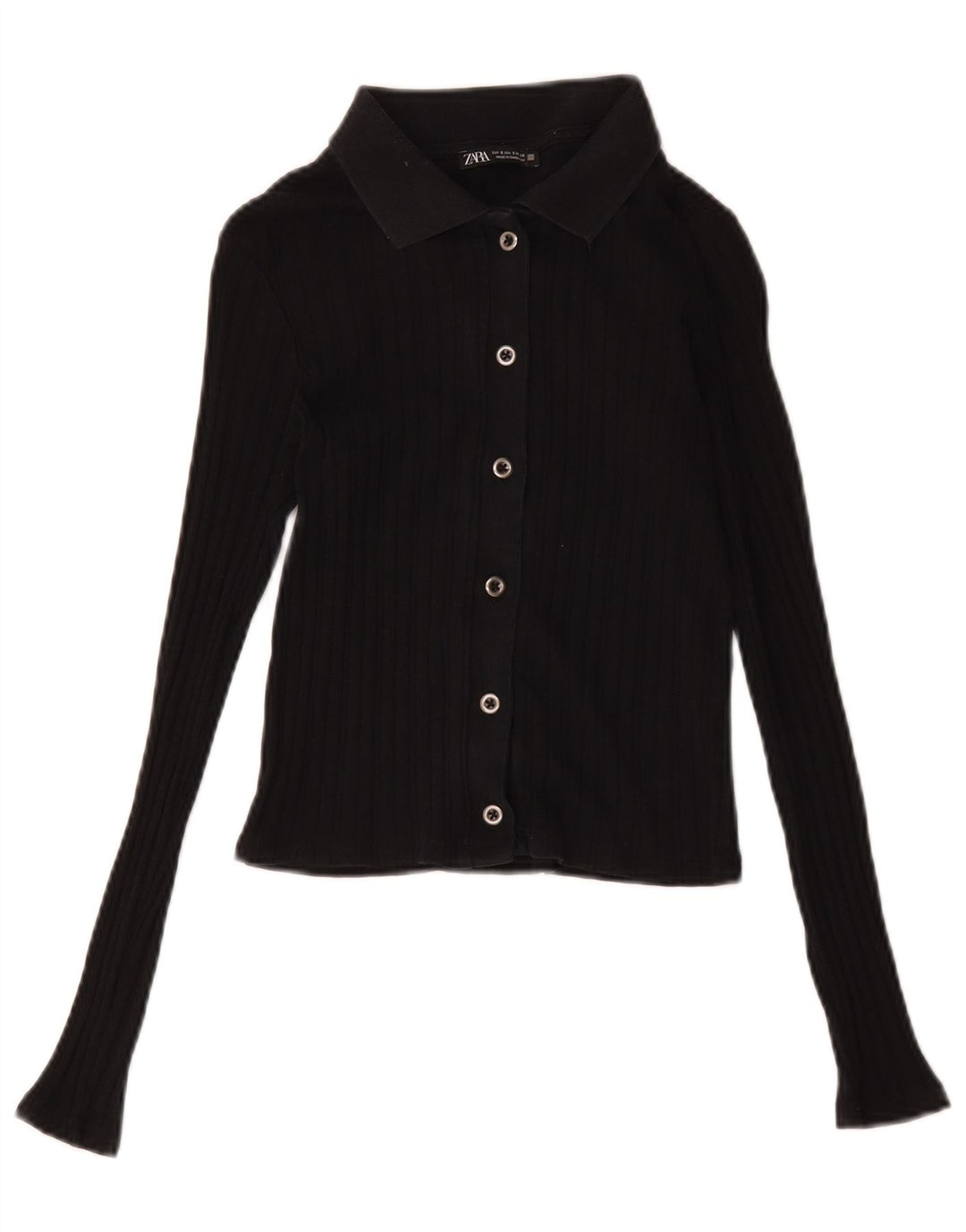 Zara Womens Crop Shirt Blouse UK 8 Small Black Cotton