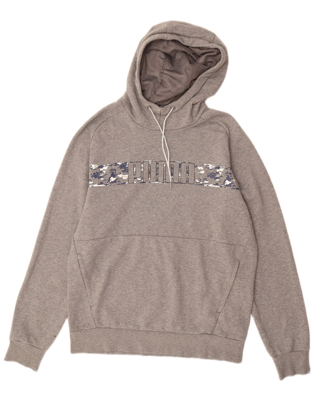 PUMA Mens Graphic Hoodie Jumper Medium Grey Cotton