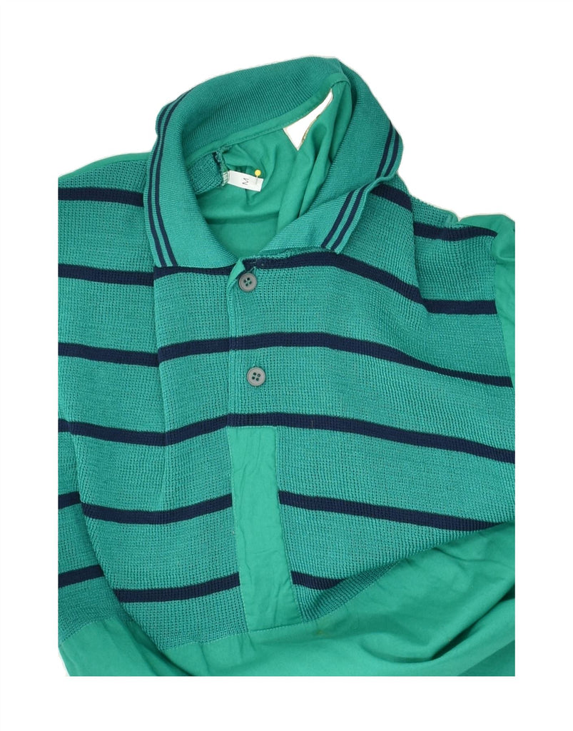 VINTAGE Mens Polo Shirt Medium Green Striped Cotton | Vintage Vintage | Thrift | Second-Hand Vintage | Used Clothing | Messina Hembry 