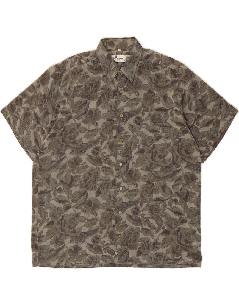 FAIRBANKS Mens Short Sleeve Shirt Size 39 Medium Grey Floral Viscose Vintage Fairbanks and Second-Hand Fairbanks from Messina Hembry 