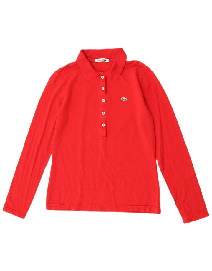 Lacoste Womens Long Sleeve Polo Shirt Size 40 Medium Red Cotton