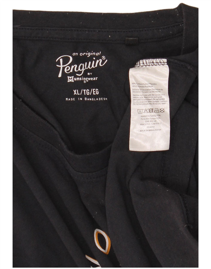 Penguin Mens Graphic T-Shirt Top XL Black Cotton