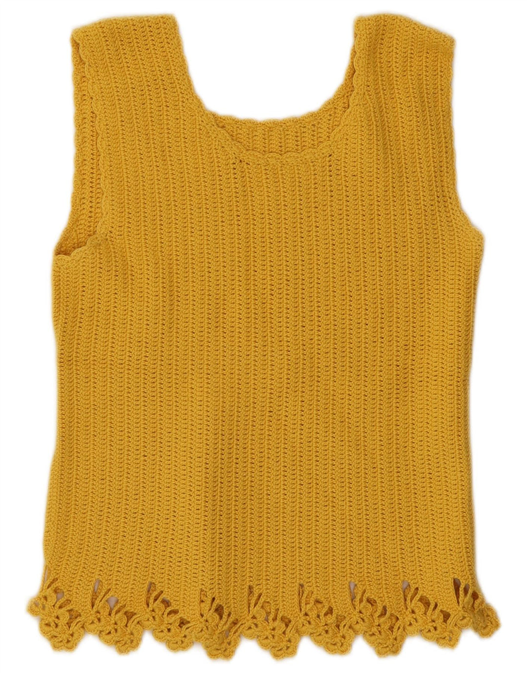 Vintage Womens Crochet Vest Top UK 10 Small Yellow