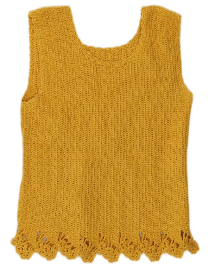 Vintage Womens Crochet Vest Top UK 10 Small Yellow