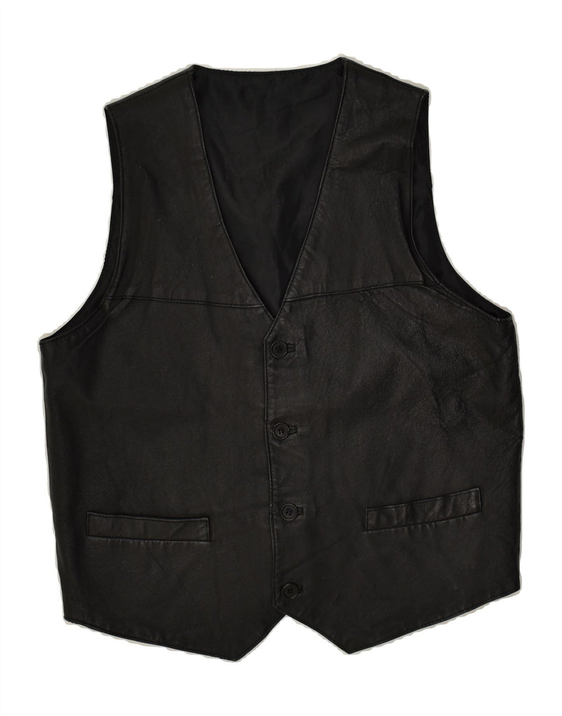 VINTAGE Mens Leather Waistcoat Medium Black Leather | Vintage Vintage | Thrift | Second-Hand Vintage | Used Clothing | Messina Hembry 