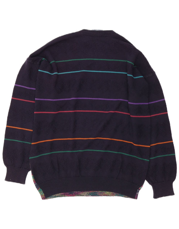 Navigare Mens Crew Neck Jumper Sweater Large Navy Blue Striped
