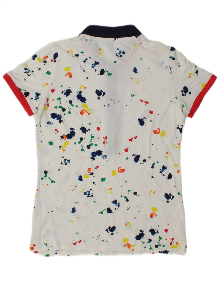 Benetton Womens Polo Shirt UK 10 Small White Flecked Cotton