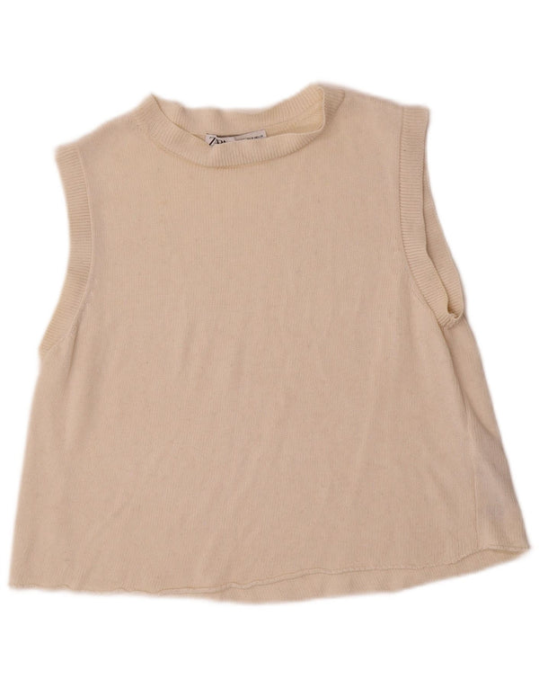 Zara Womens Vest Tank Top UK 10 Small Beige Acrylic