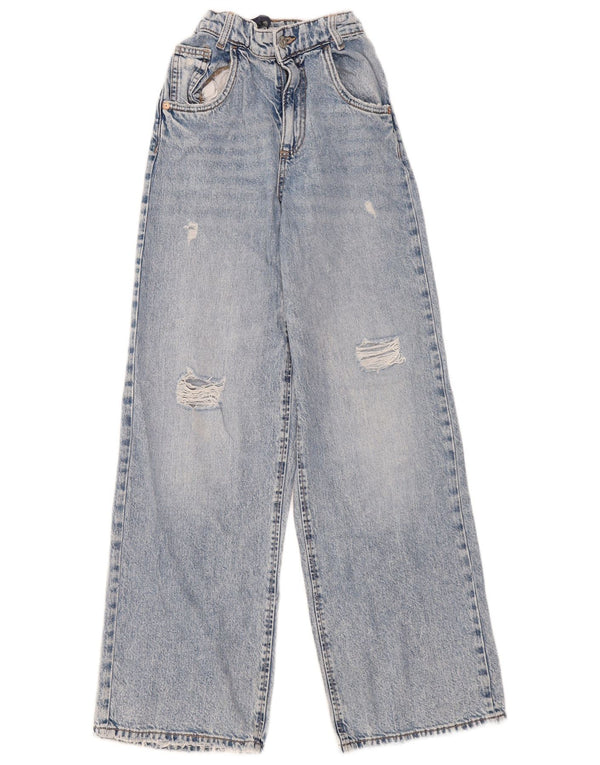 Zara Girls Distressed High Waist Wide Leg Jeans 13-14 Years W22 L30 Blue
