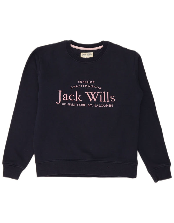 Jack Wills Girls Graphic Sweatshirt Jumper 12-13 Years Navy Blue Cotton