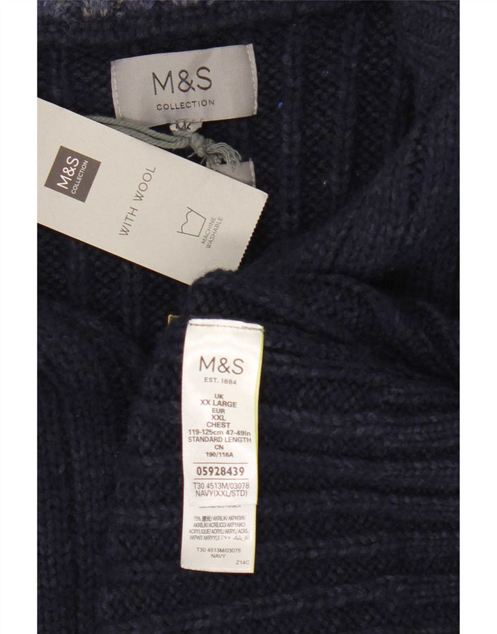 Marks & Spencer Mens Zip Neck Jumper Sweater 2XL Navy Blue Acrylic