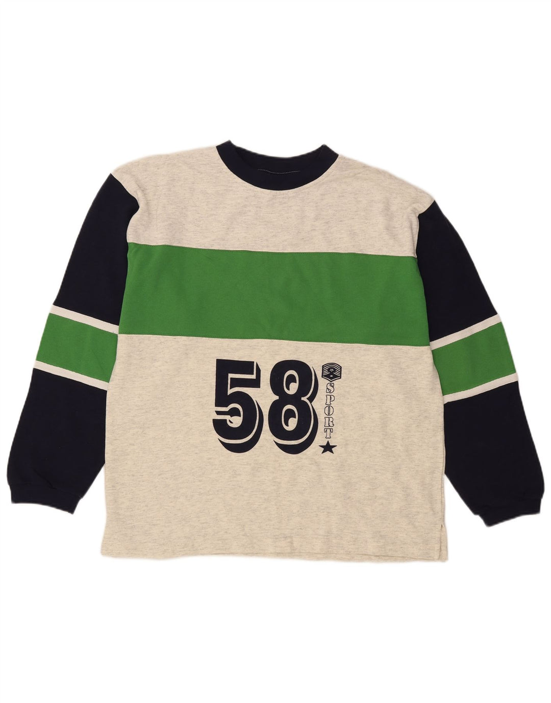 Vintage Mens Graphic Top Long Sleeve Large Grey Colourblock