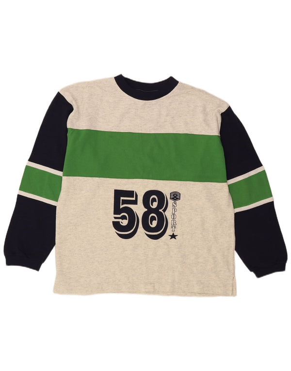 Vintage Mens Graphic Top Long Sleeve Large Grey Colourblock