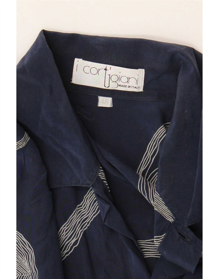 ICORTIGIANI Mens Short Sleeve Shirt IT 48 Medium Navy Blue Geometric