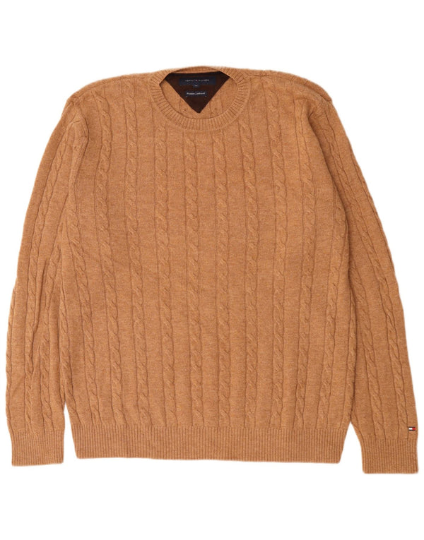 Tommy Hilfiger Mens Crew Neck Jumper Sweater XL Brown Lambswool