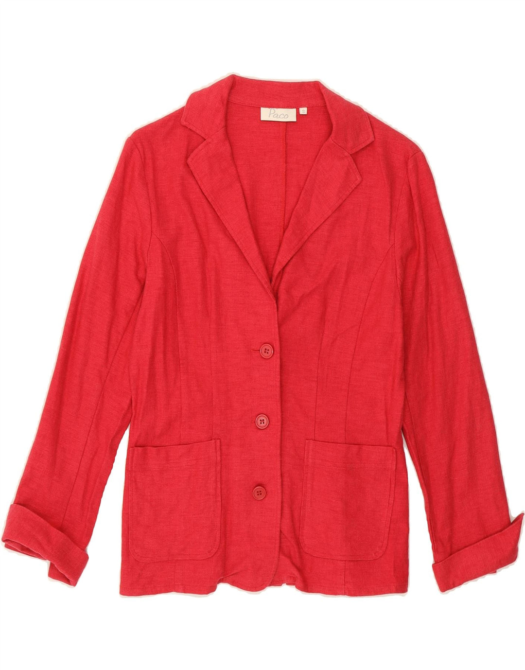 PACO Womens 3 Button 3/4 Sleeve Blazer Jacket UK 10 Small Pink Linen Vintage Paco and Second-Hand Paco from Messina Hembry 