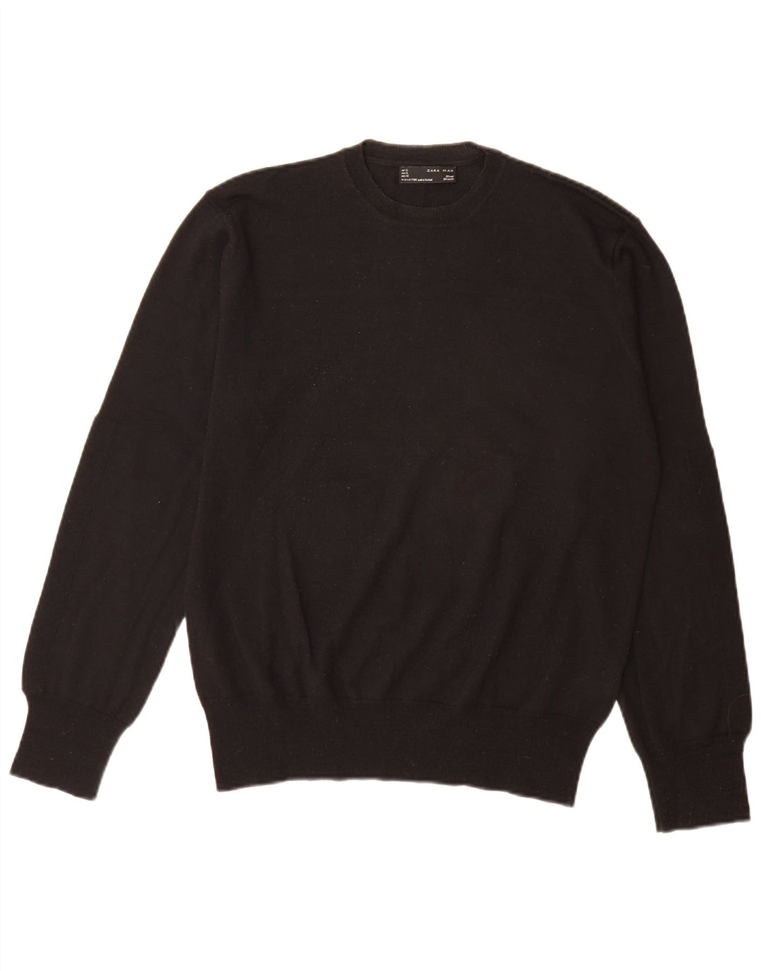 Zara Mens Crew Neck Jumper Sweater XL Black Wool