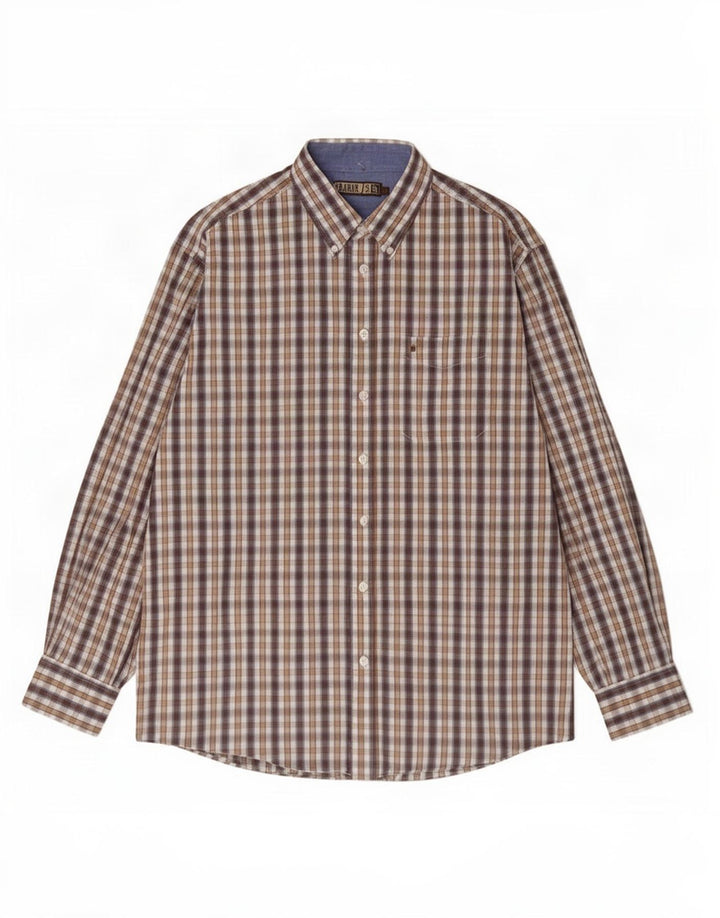 Farah Mens Shirt Large Brown Check