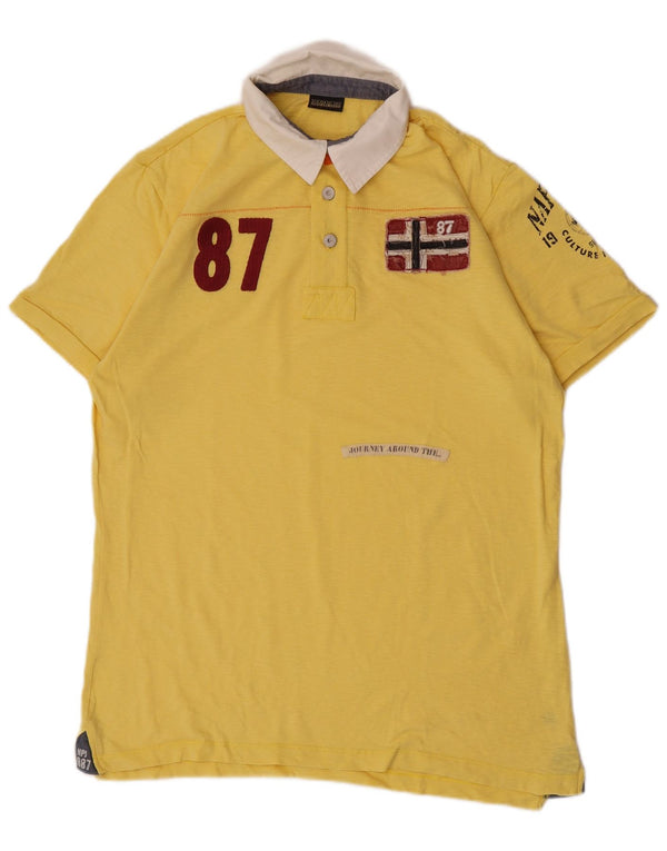 Napapijri Mens Graphic Rugby Polo Shirt XL Yellow Colourblock