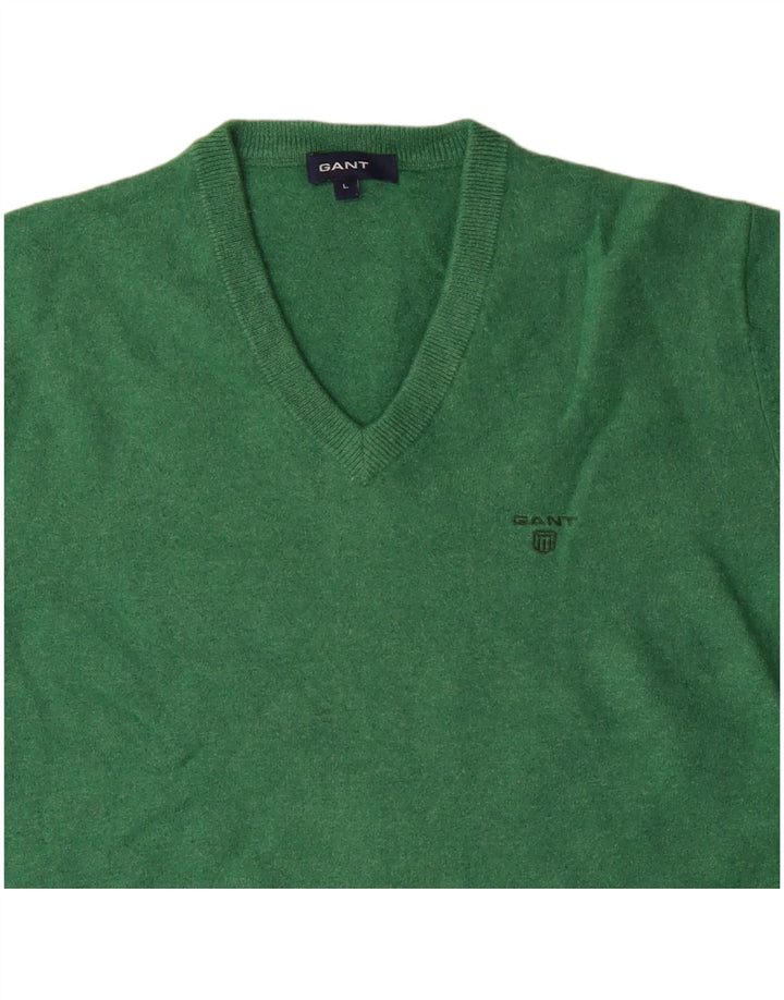 GANT Womens V-Neck Jumper Sweater UK 14 Large Green Lambswool