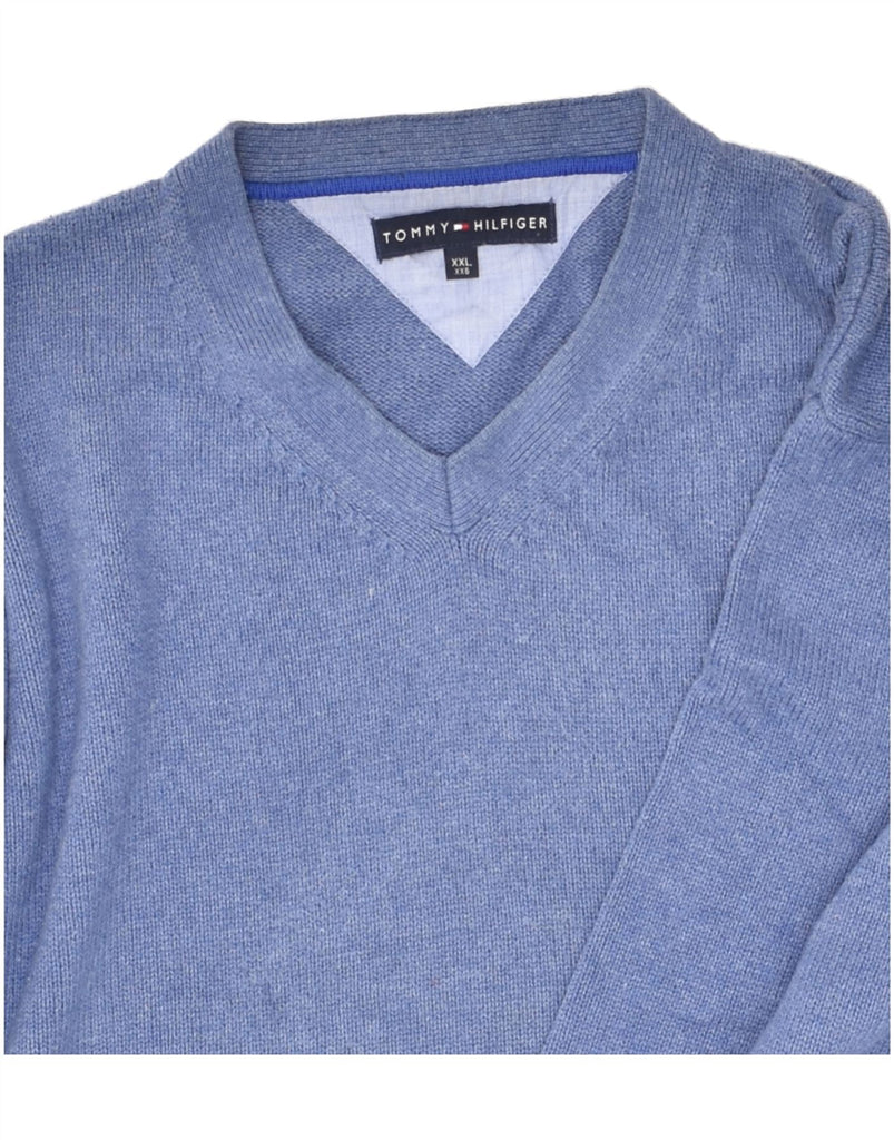 TOMMY HILFIGER Mens V-Neck Jumper Sweater 2XL Blue Cotton | Vintage Tommy Hilfiger | Thrift | Second-Hand Tommy Hilfiger | Used Clothing | Messina Hembry 