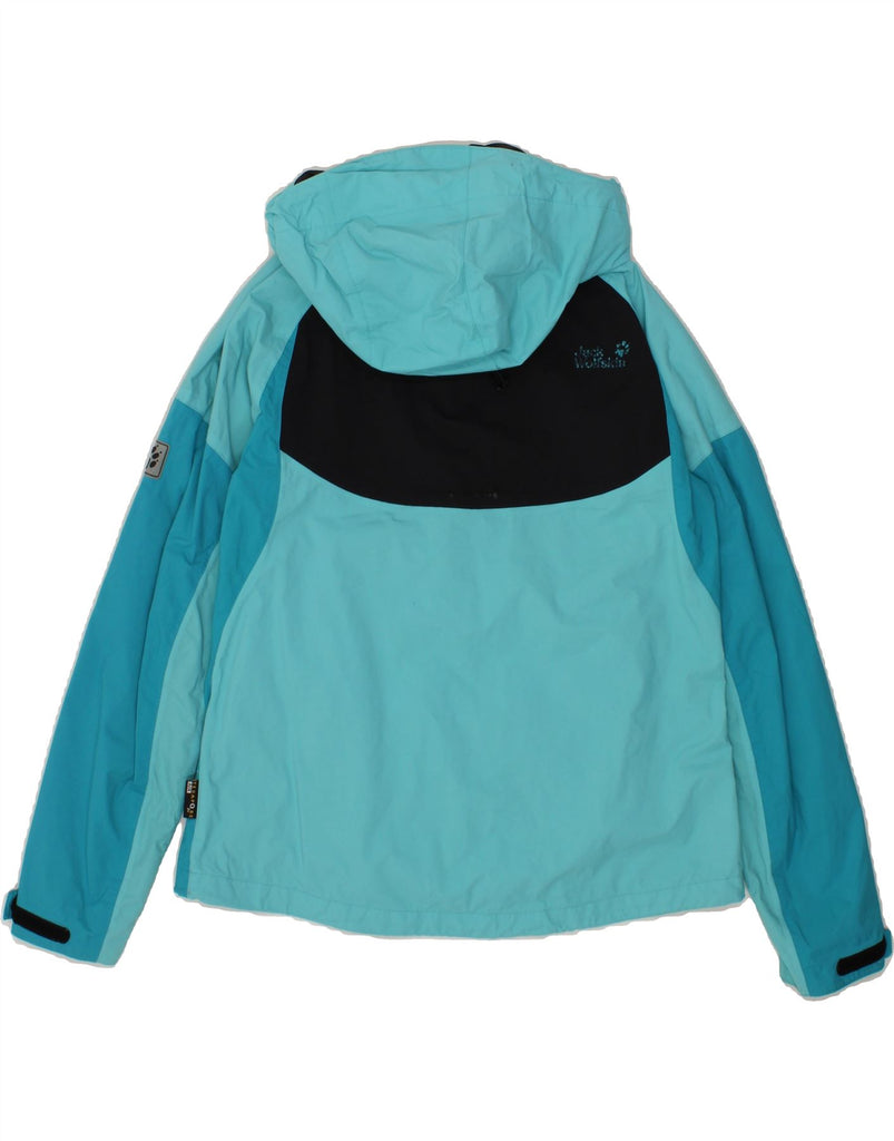 JACK WOLFSKIN Womens Hooded Rain Jacket UK 16 Large Blue Colourblock Vintage Jack Wolfskin and Second-Hand Jack Wolfskin from Messina Hembry 